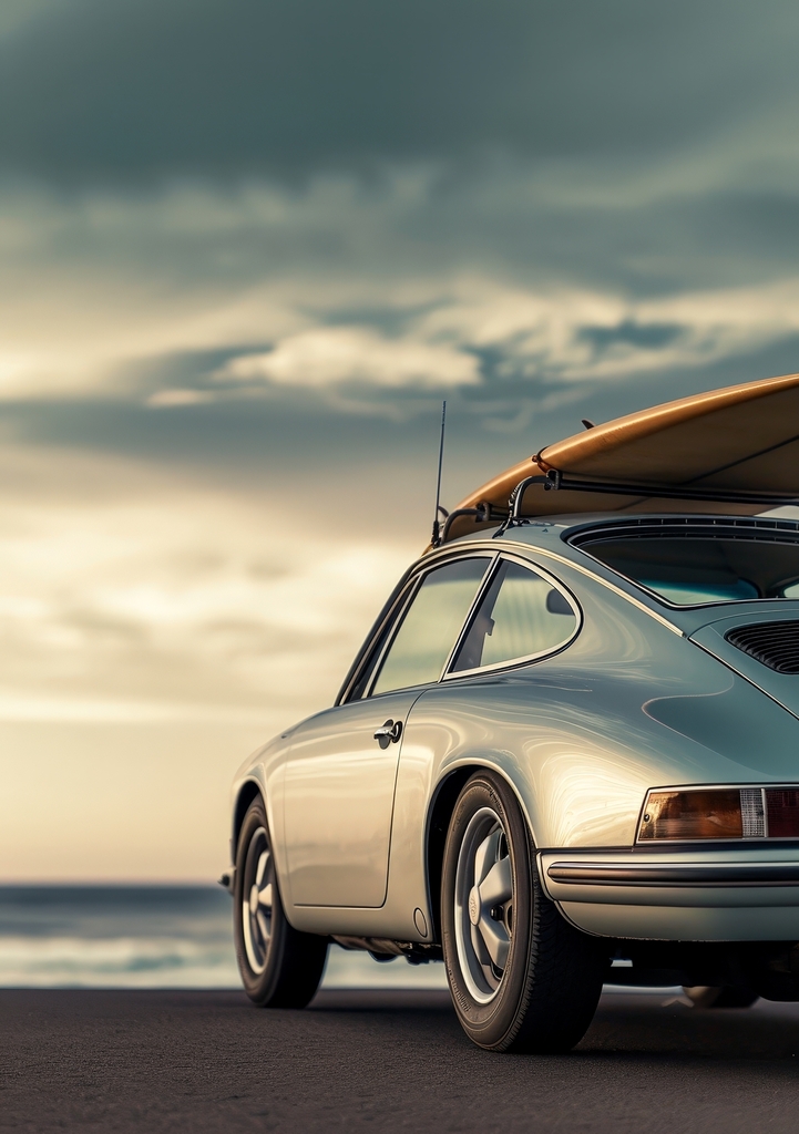 Timeless Journey: A Classic Car on the Coast premium reproduction