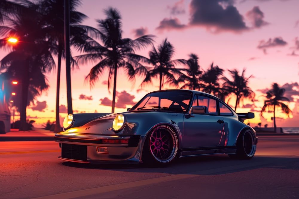Vintage Sunset Drive: Elegance in Motion premium reproduction