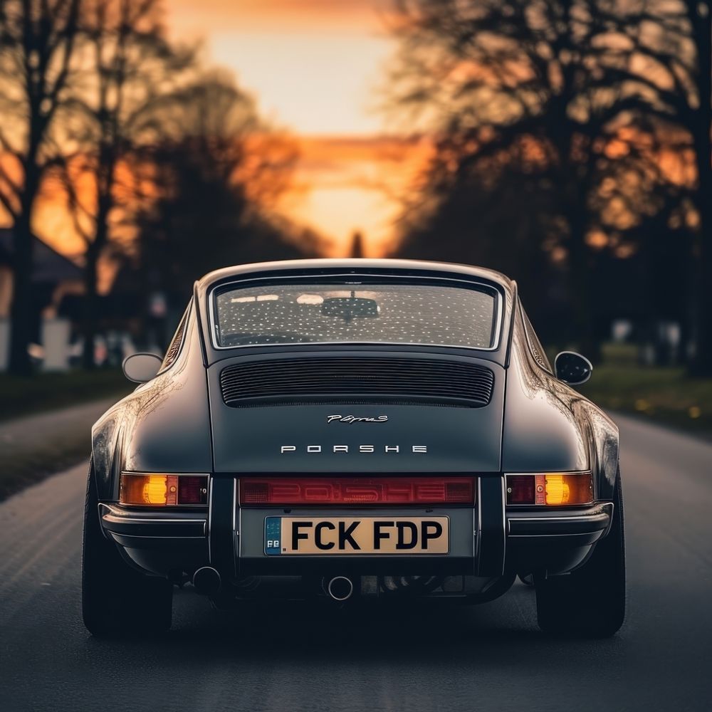 Elegance in Motion: A Timeless Porsche at Dusk premium reproduction
