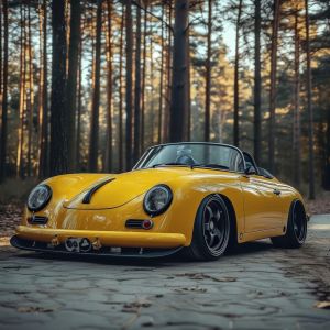 Golden Elegance: Classic Car in the Woods wall art