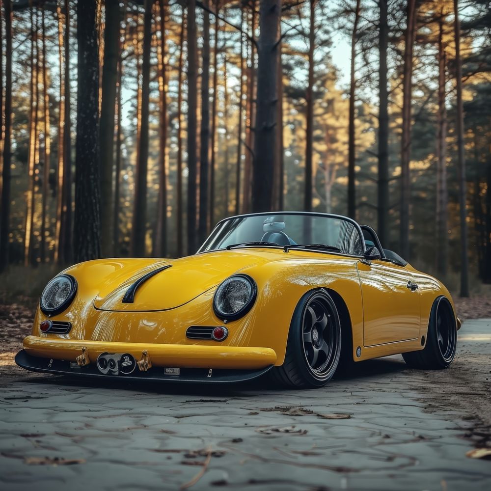 Golden Elegance: Classic Car in the Woods premium reproduction