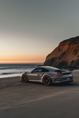 Sunset Elegance: Automotive Artistry by the Coast wall art
