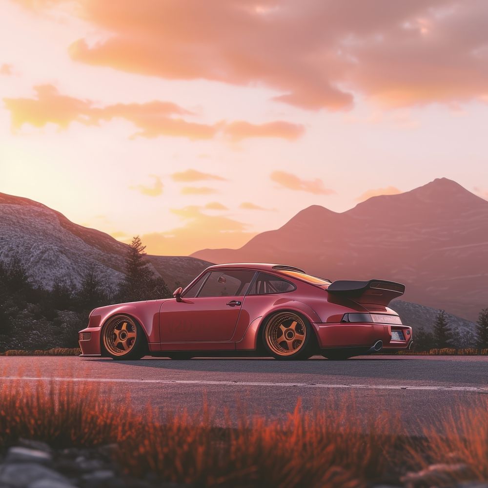 Crimson Elegance: A Sunset Drive premium reproduction