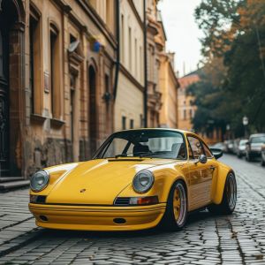 Vintage Elegance: Classic Porsche on Cobblestone Streets wall art