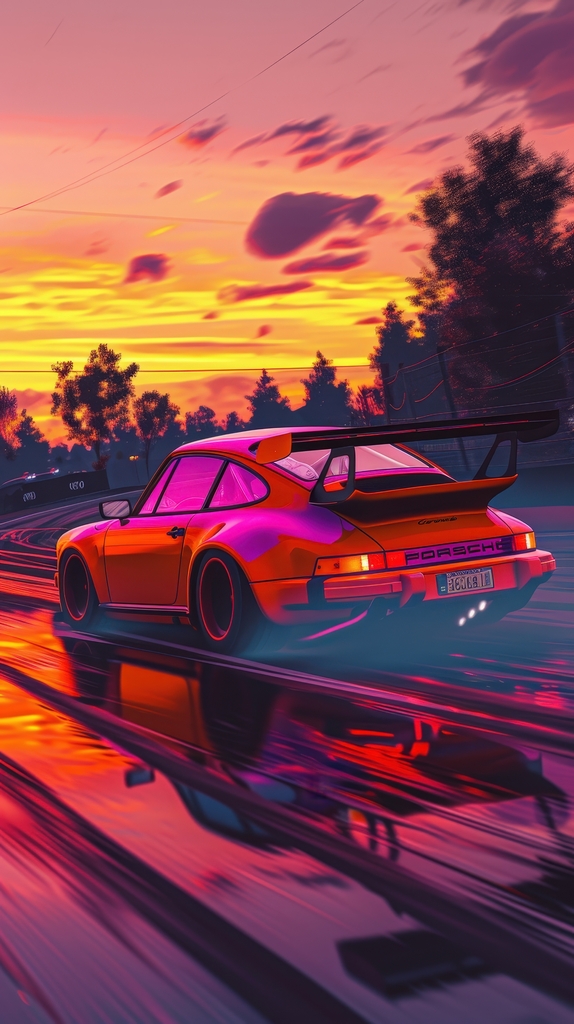 Sunset Velocity: Retro Elegance in Motion premium reproduction