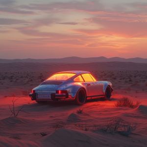 Desert Symphony: A Car's Embrace of Twilight wall art
