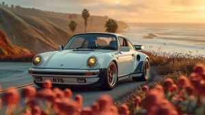 Sunlit Serenity: Classic Drive by the Coast wall art