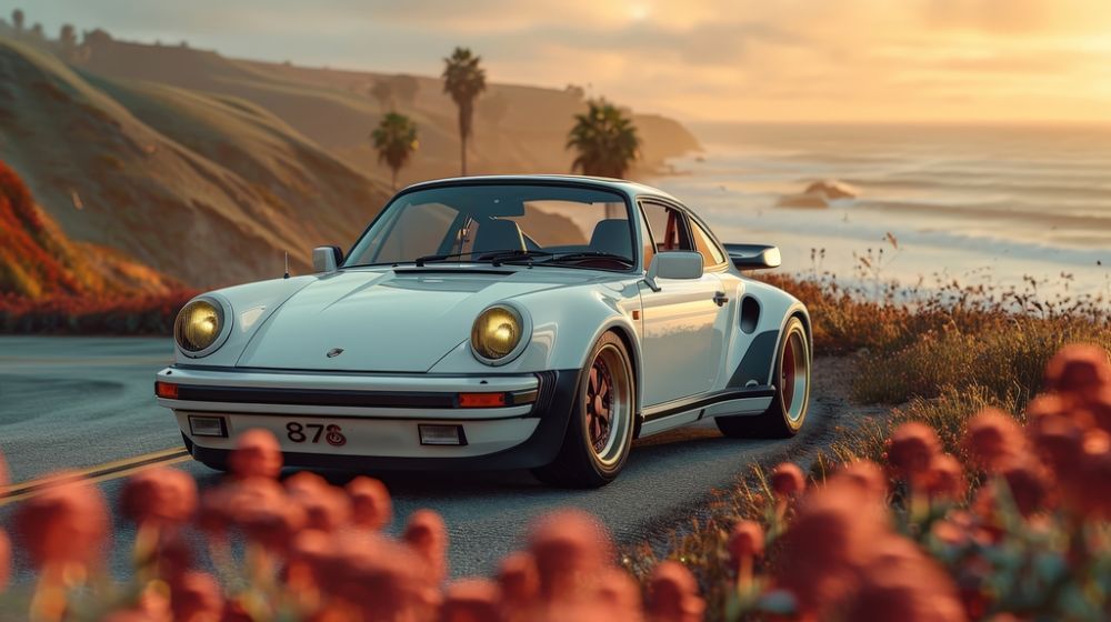 Sunlit Serenity: Classic Drive by the Coast premium reproduction