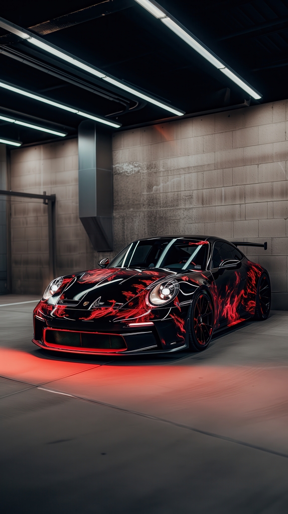 Inferno Elegance: Porsche's Flame Artistry premium reproduction