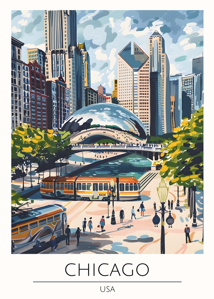 Urban Symphony: Chicago's Luminous Skyline premium reproduction