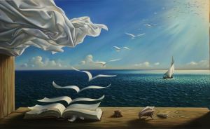 Dali - The Waves, Book, and Sailboat Masterpiece wall art