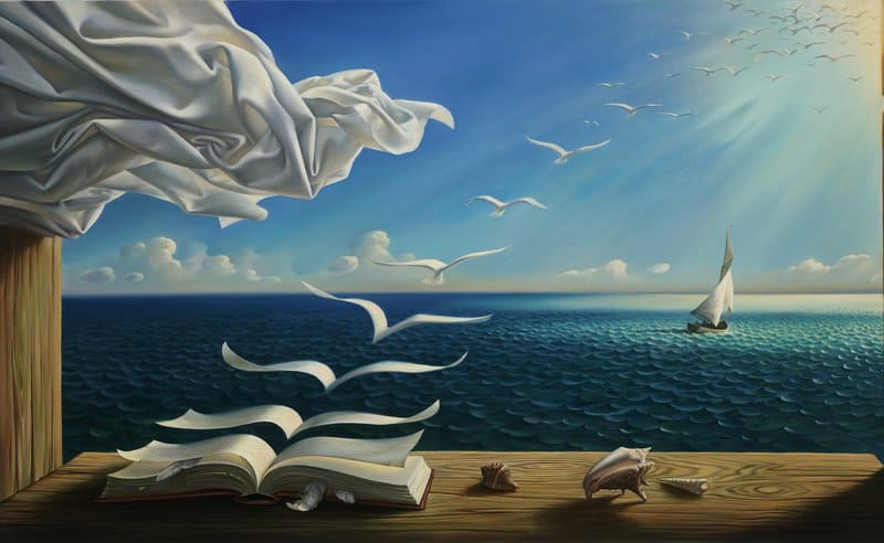 Dali - The Waves, Book, and Sailboat Masterpiece premium reproduction printed or painted