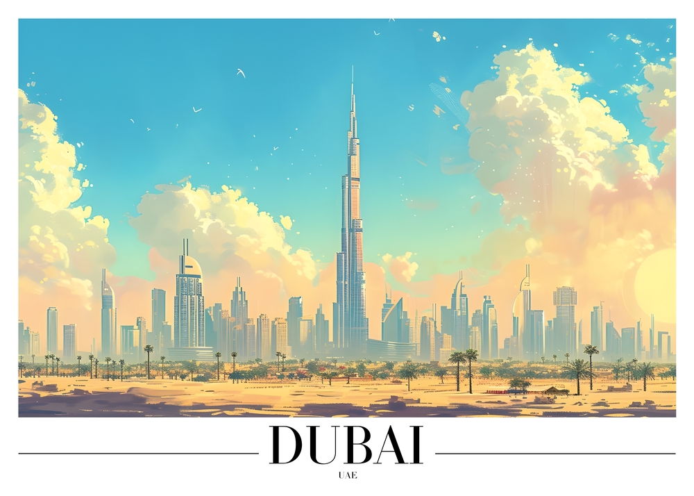 Majestic Visions of Dubai Skyscrapers: An Urban Oasis premium reproduction