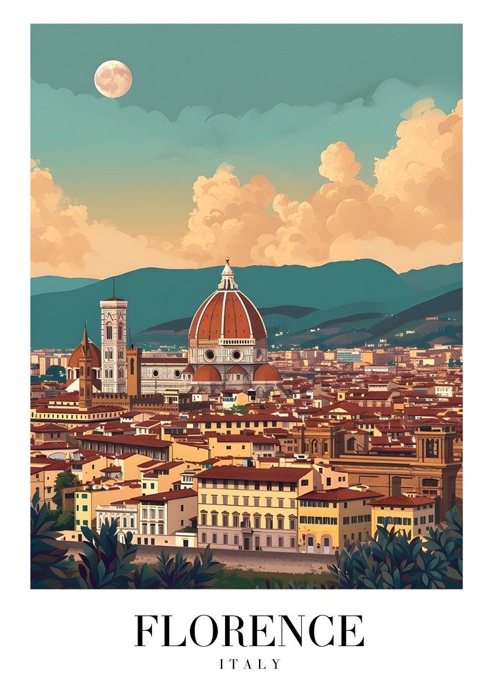 Florence - Skyline at Sunset Wall Art premium reproduction