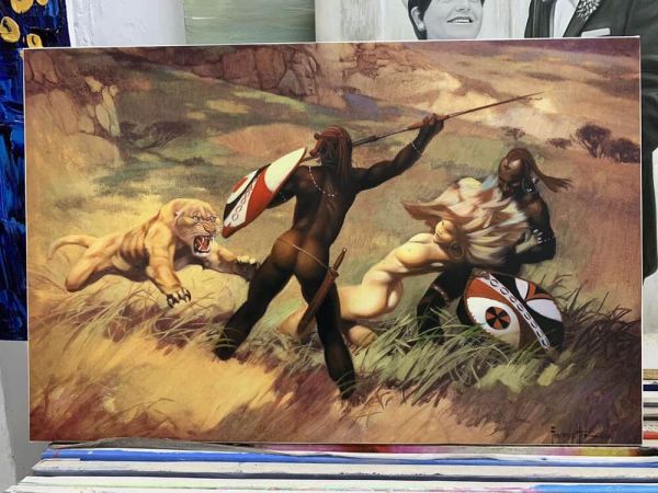 Frank Frazetta Predators 1987 60 X 39 Cm X 2 Painted - Poppins Shop Atelier Study
