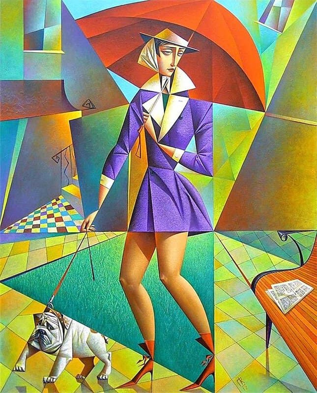 Georgy Kurasov - Walking the Dog, Modern Art Masterpiece premium reproduction