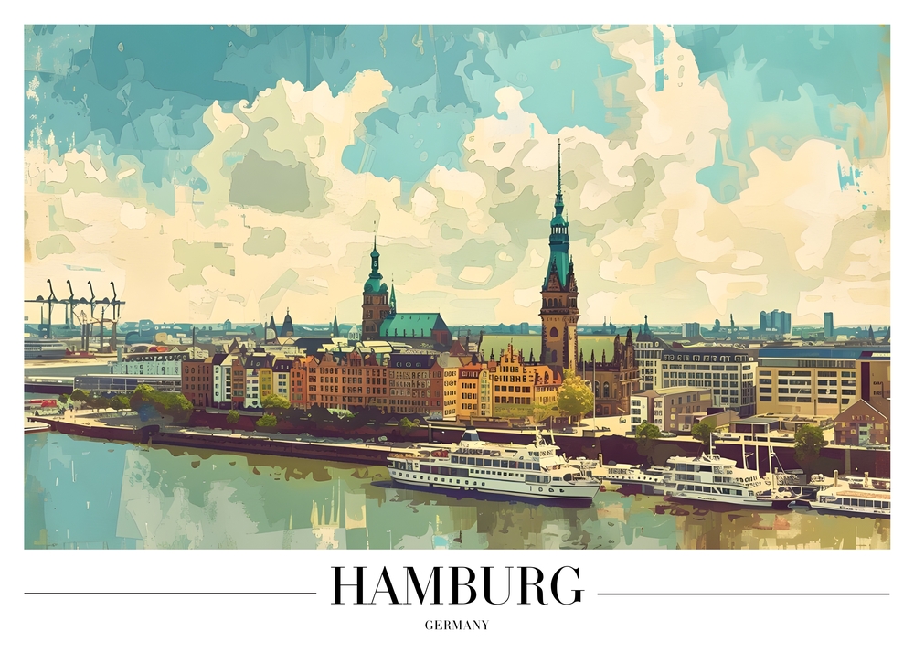Panoramic Reverie: Hamburg's Timeless Skyline premium reproduction