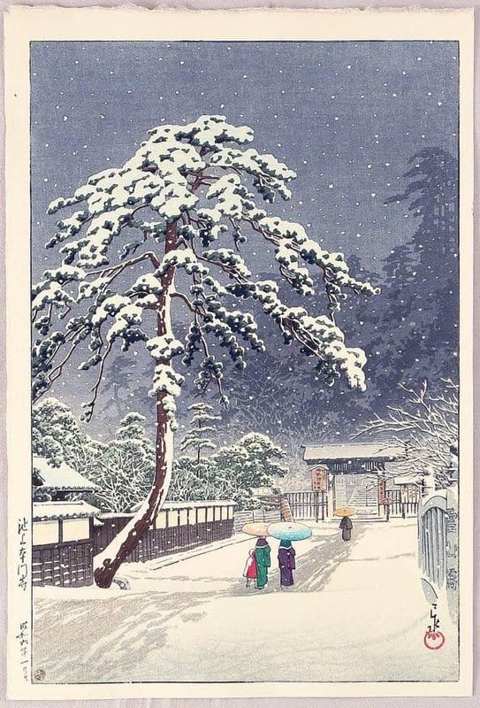 Hasui Kawase - Honmon Temple in Snow, Exquisite Ukiyo-e Art premium reproduction