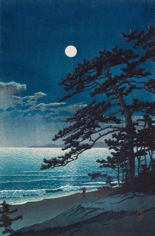 Hasui Kawase - Spring Moon at Ninomiya Beach Wall Art 1932 premium reproduction