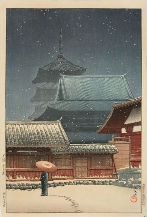 Hasui Kawase - Temple Tennoji in Snow, Osaka 1927 wall art