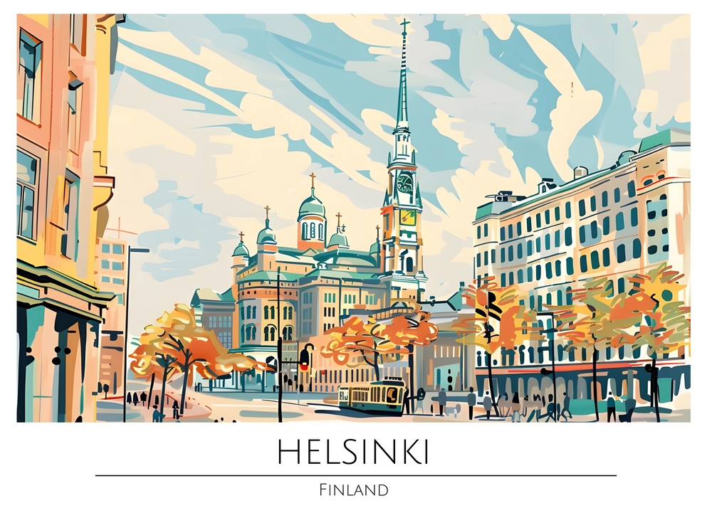 Autumn Splendor: Helsinki Cityscape premium reproduction