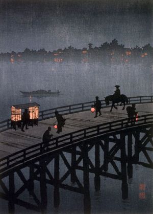 Hiroshi Yoshida - Nocturnal Elegance Over Ohashi Bridge wall art