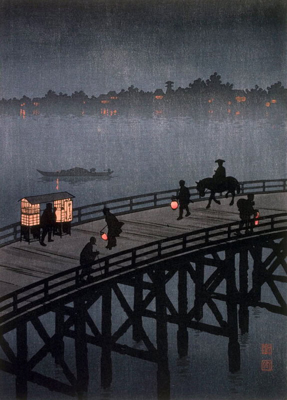 Hiroshi Yoshida - Nocturnal Elegance Over Ohashi Bridge premium reproduction