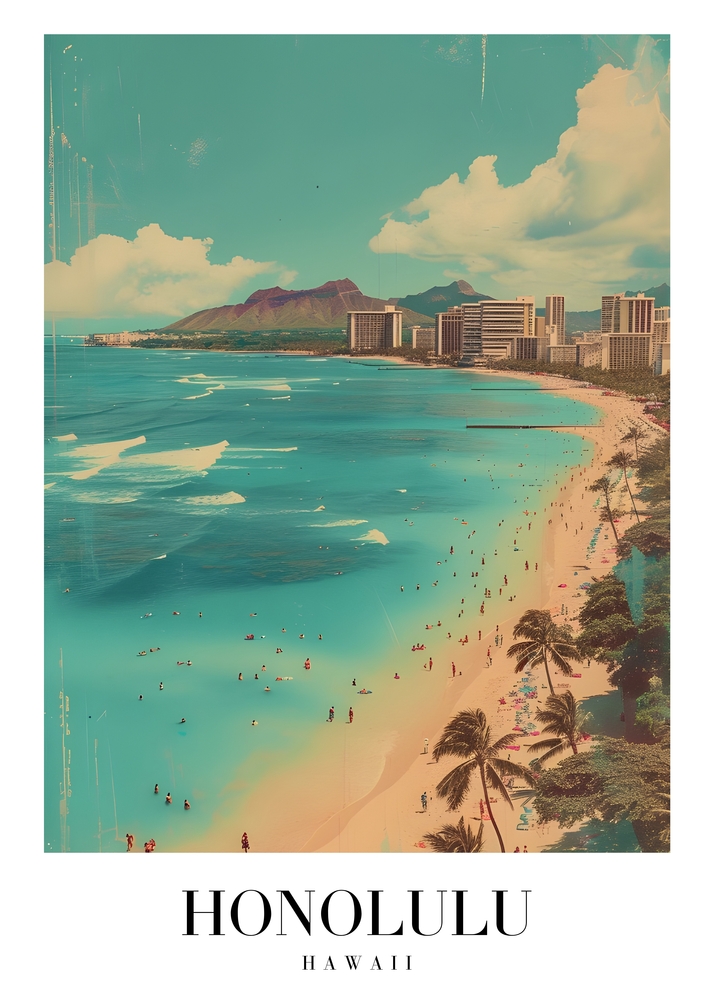 Serene Shores of Honolulu premium reproduction