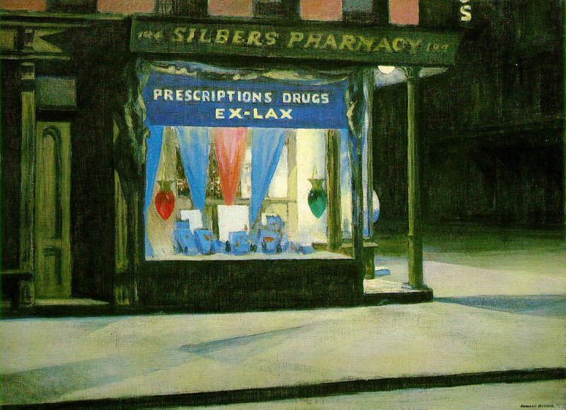 Edward Hopper - Nocturnal Pharmacy premium reproduction printed or painted