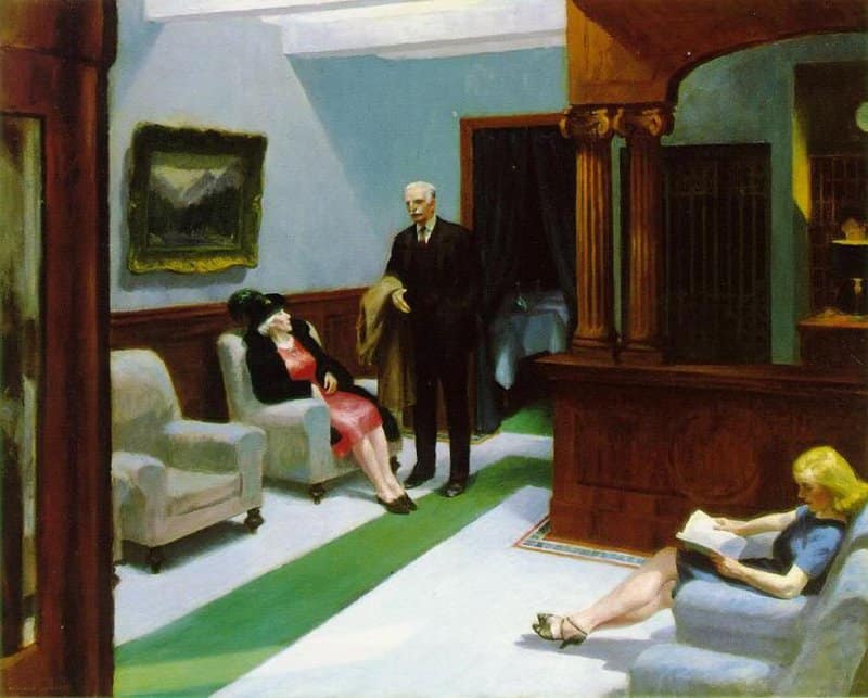 Edward Hopper - Hotel Lobby Art premium reproduction printed or painted
