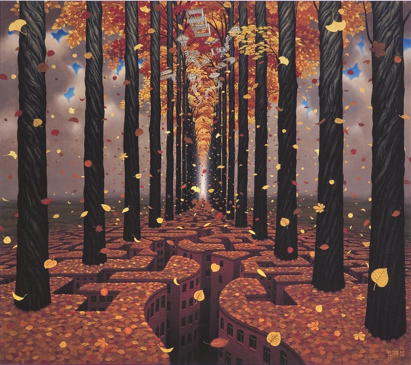 Jacek Yerka Autumn Maze premium reproduction printed or painted