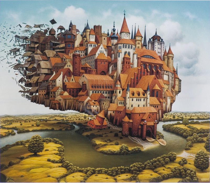 Jacek Yerka Landing City premium reproduction printed or painted