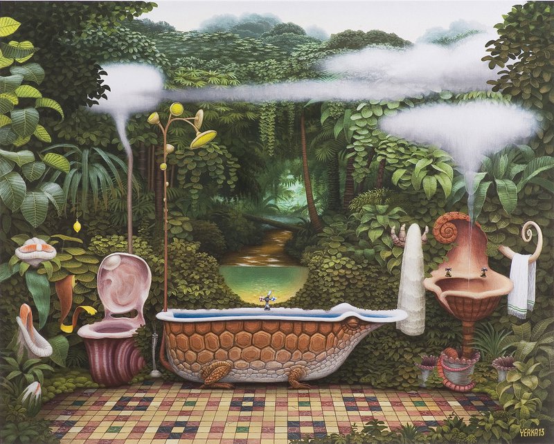 Jacek Yerka Pocket Jungle Bathroom premium reproduction printed or painted
