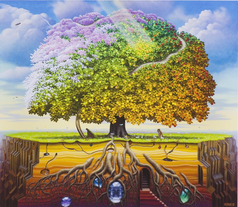 Jacek Yerka Tantric Apple Tree premium reproduction printed or painted