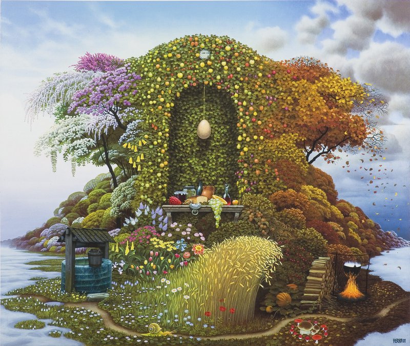 Jacek Yerka Three Seasons premium reproduction printed or painted