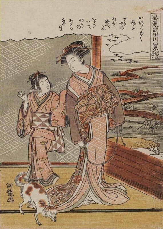 Elegant Scenes of Edo: Geisha and Child in Ukiyo-e premium reproduction