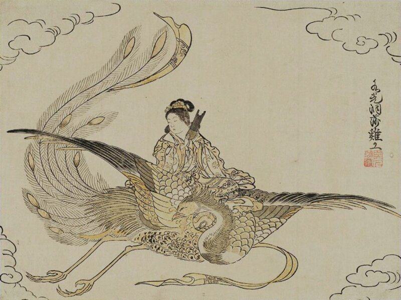 Majestic Phoenix and Maiden: Japanese Artistry premium reproduction