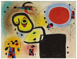 Joan Miró: Personnages Et Oiseau Devant Le Soleil, 1952 wall art