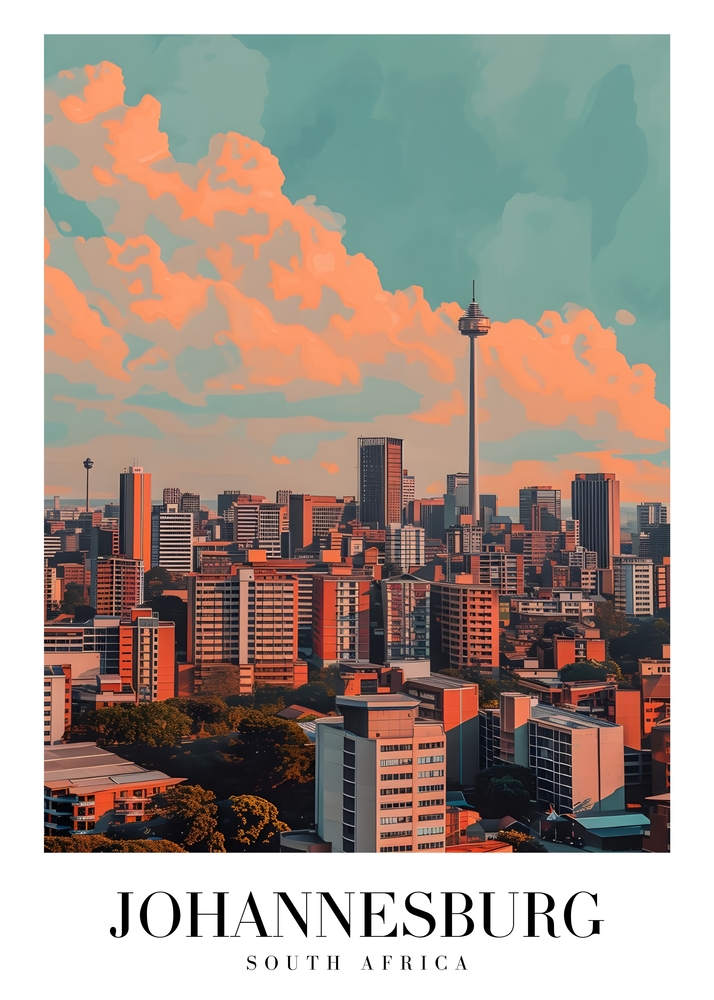 Vibrant Urban Skyline of Johannesburg, South Africa premium reproduction