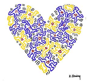 Keith Haring: Universal Love in Yellow and Blue wall art