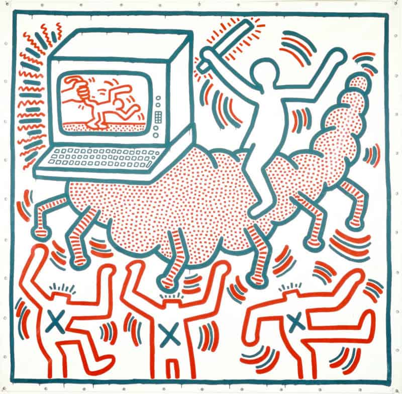 Keith Haring: Untitled 1983 - Caterpillar With Computer Head premium reproduction