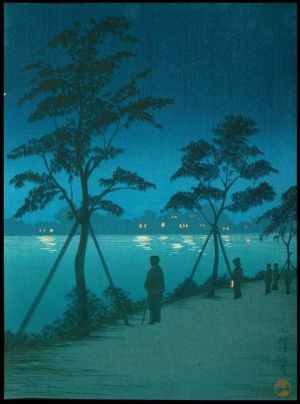 Kiyochika Kobayashi: Night Scene Along Sumida River wall art
