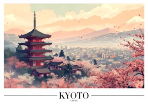 Kyoto: A Serene Symphony of Cherry Blossoms and Pagodas wall art