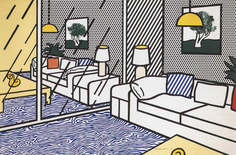 Lichtenstein Wallpaper With Blue Floor Interior premium reproduction