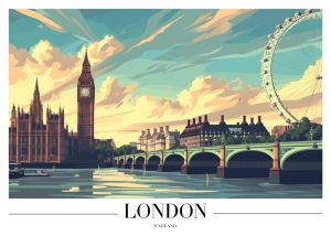 Sunset Over London: Iconic Landmarks Illustration wall art