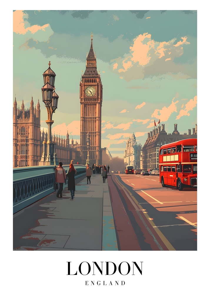 Scenic View of Big Ben and London Icons premium reproduction
