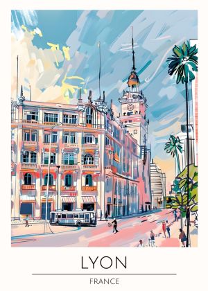 Vibrant Urban Scene in Lyon wall art