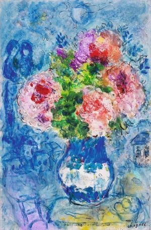 Marc Chagall - Bouquet Rose Sur Fond Bleu (1956-70) wall art