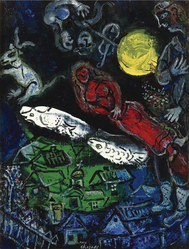 Marc Chagall's Night Sky Fantasy, 1968 premium reproduction