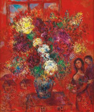 Marc Chagall: Le Bouquet Au Fond Rouge (1965) wall art